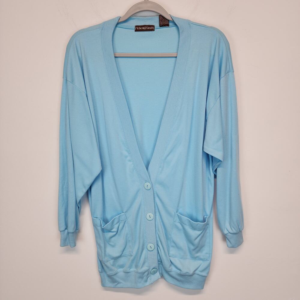 Womens Oversized Cardigan Size S Light Blue Deep V-neck Vintage Pickett Smith